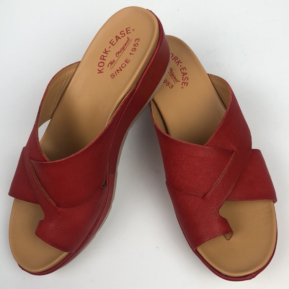 Kork-Ease Red Leather Platform Wedge Sandal size 10